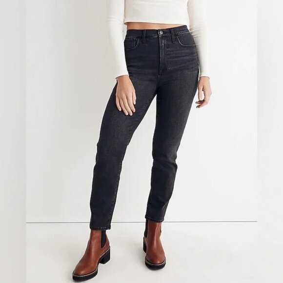 Madewell Jeans Curvy High Rise Slim Straight Jeans Richgrove Wash Black Ankle - Picture 1 of 8